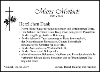 Traueranzeigen von Maria Morlock Schwarzwälder Bote Trauer