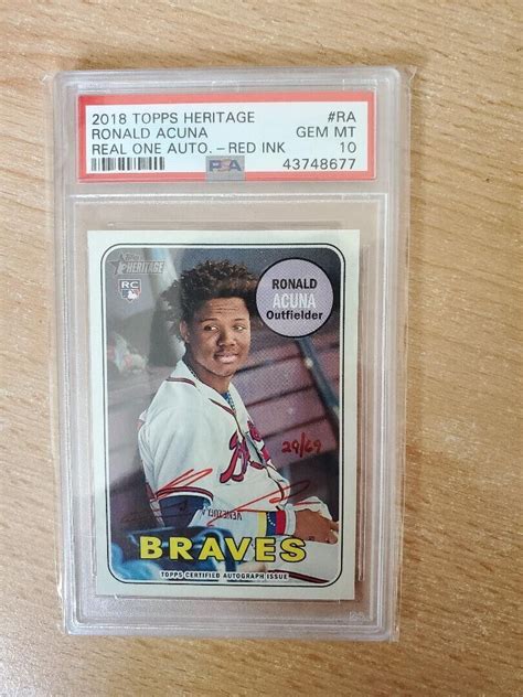 Ronald Acuna Jr Autographed Signed 2018 Topps Heritage Red Autograph