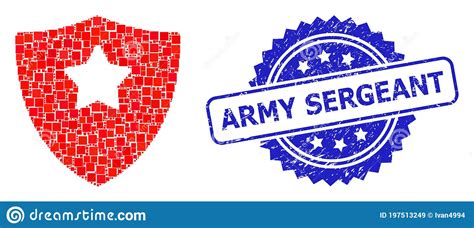 Grunge Army Sergeant Stamp And Square Dot Mosaic Guard Shield Stock