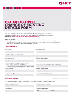 Fillable Online Hcf Medicover Change Of Existing Details Fax Email