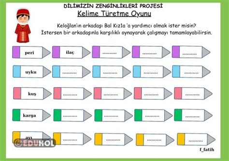 Dilimizin Zenginlikleri Projes Eduhol Etkinlik İndir Oyun Oyna