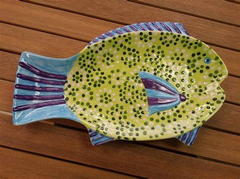 Clay Bisque Studio Hand Painted Pottery Fish Platter Hand Painted