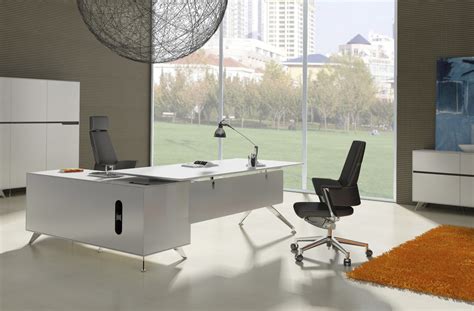 Modern White Lacquer L-shaped Executive Desk with Storage – OfficeDesk.com