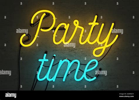 Neon Sign Party Time Mock Up With Centered Text 3d Render 3d