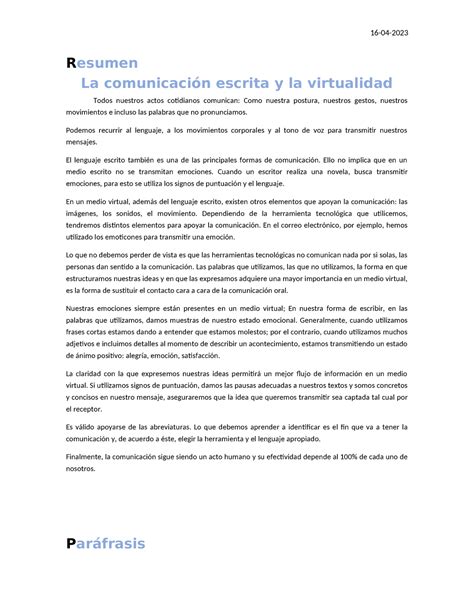 La Comunicacion Escrita Y La Virtualidad Resumen La