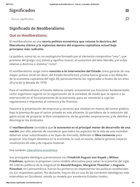 Significado De Neoliberalismo Qué Es Concepto Y Definición Pdf Neoliberalismo Globalización