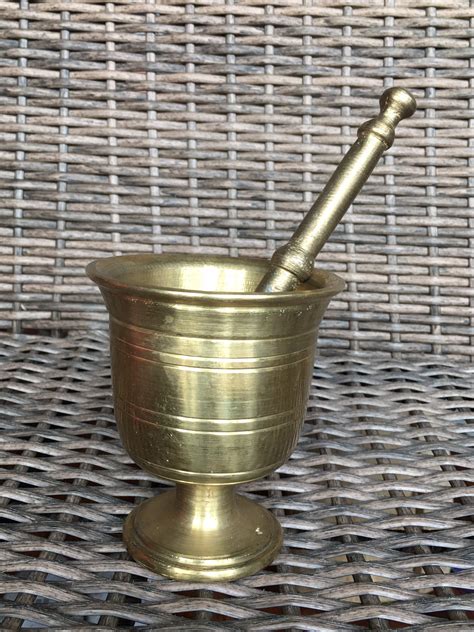 Vintage Brass Mortar And Pestle Singing Bowl Apothecary 425 Etsy