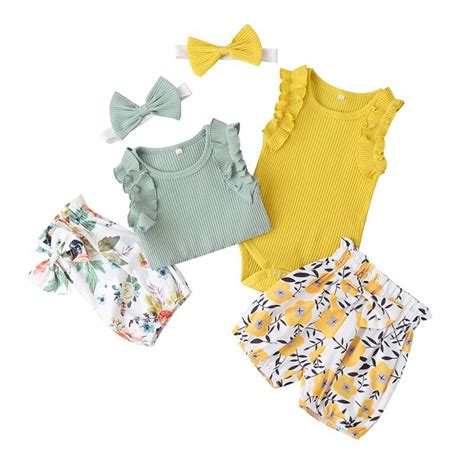 Ensemble de vêtements d été pour bébés filles barboteuse jaune à