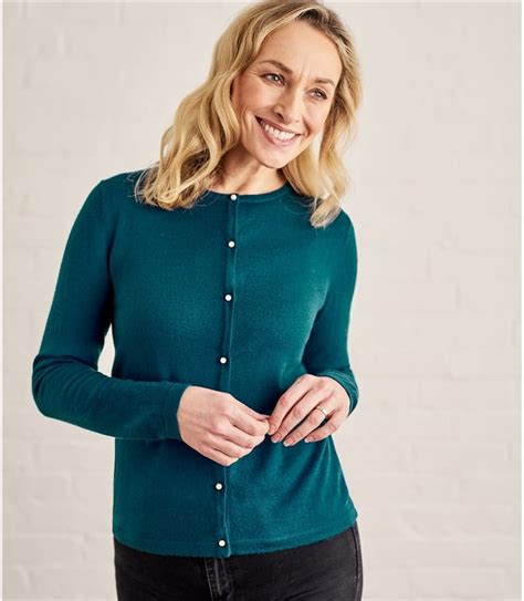 Dark Teal Womens Pearl Button Cardigan Woolovers Au