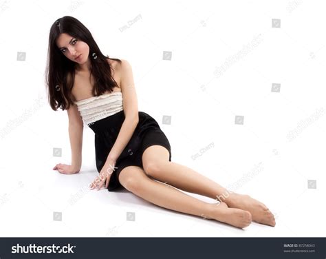 Portrait Pretty Barefoot Brunette Over White Stock Photo Shutterstock