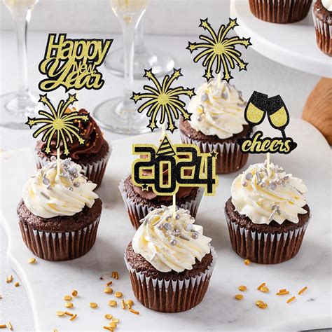 Pcs Glitter Happy New Year Cupcake Toppers New Year Eve Cake