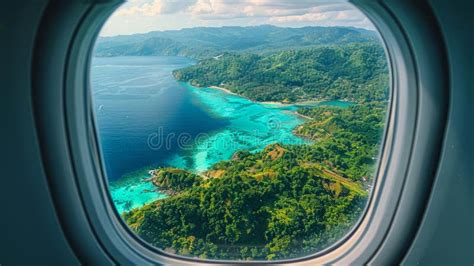 Airplane Window View of Tropical Island Stock Image - Image of getaway ...