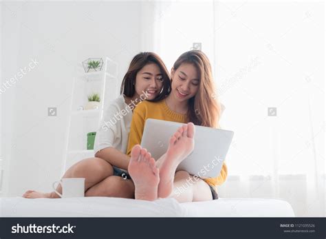 Asian Lesbian Lgbt Couple Sitting On Stock Photo 1121035526 Shutterstock