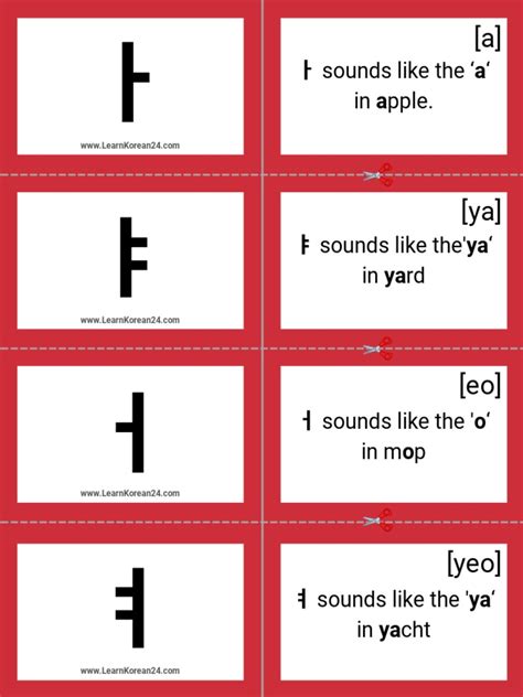 Korean Alphabet Flashcards Vowels | PDF | Notation | Human Voice