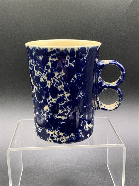 Bennington Pottery Trigger Handle Mug Blue Marble Marked Vermont Dg