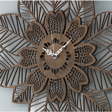 Orologio Da Parete In Legno Foglie E Fiori Tagliati A Laser X X Cm