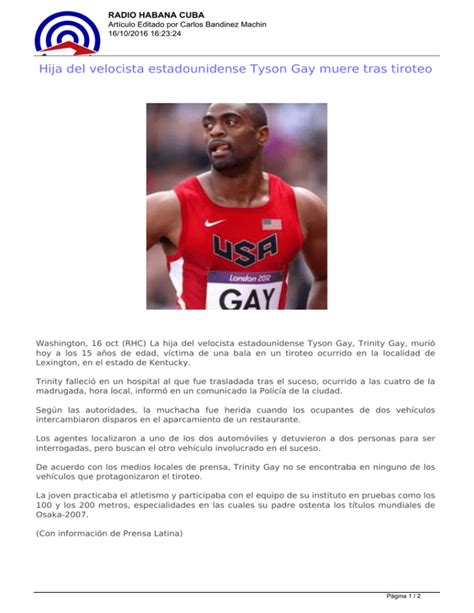 Hija Del Velocista Estadounidense Tyson Gay Muere Tras Tiroteo