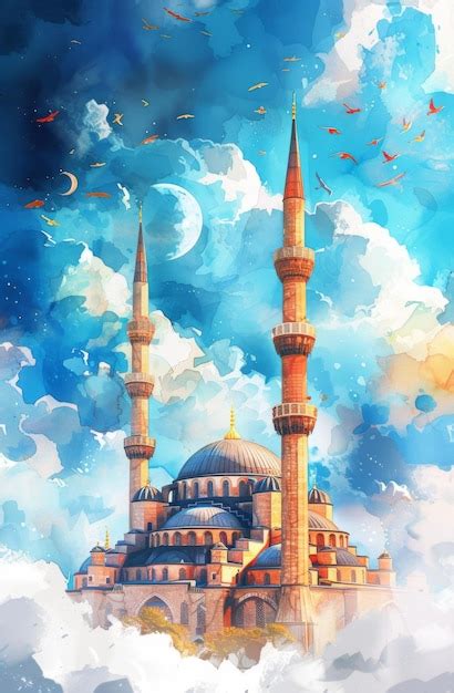 Premium Photo Illustrative Mosque Artwork For Ramadan Celebration