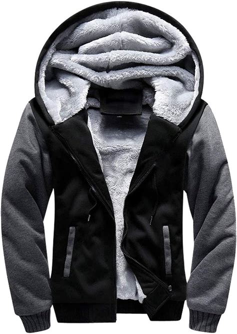 Men S Fleece Full Zip Hoodie Winter Padded Hooded Cardigan Jacket Patchwork Hoody Sweatshirt