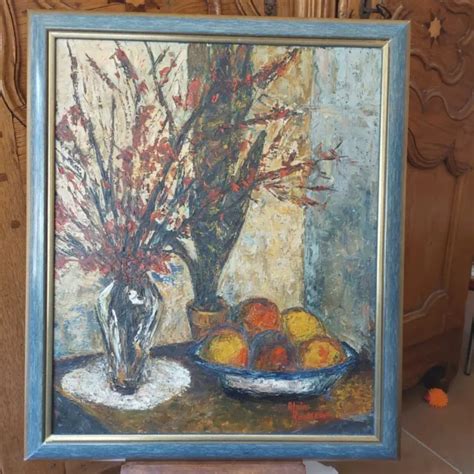 Ancien Tableau Huile Sur Toile Nature Morte Sign Alain Rousseau Eur