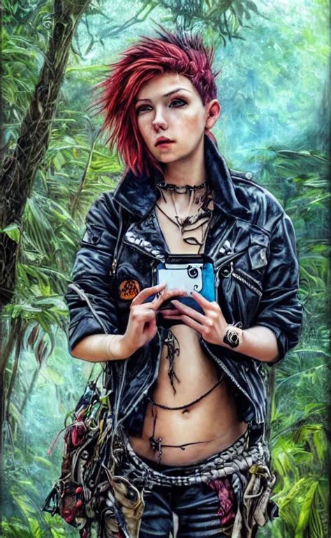 Cute Punk Rock Girl Making Selfie In Jungles Mad Max Stable