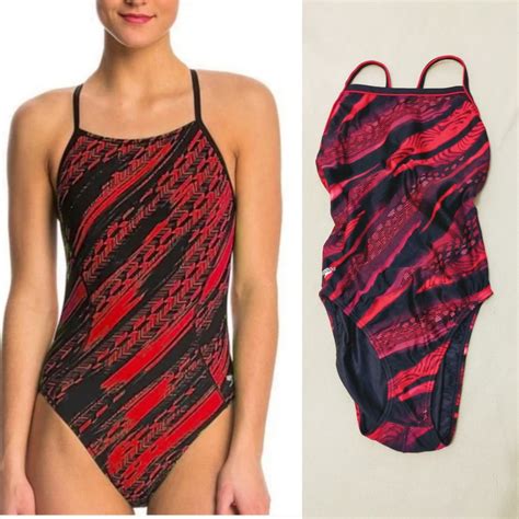 M Speedo Black And Red Flyback One Piece Training Swimsuit Womens