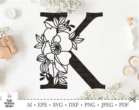 Botanical Alphabet Svg Floral Letter K Svg Cut File Svg Etsy Canada