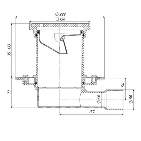 Трап регулируемый с горизонтальным выпуском 50/40, с прижимным фланцем ...