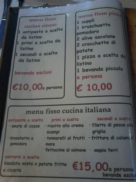 Menu Da Ristorante La Luna Roma Via Dei Castani