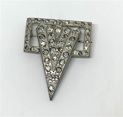 Vintage Silver Tone Art Deco Clear Rhinestone Brooch Vintage Art Deco