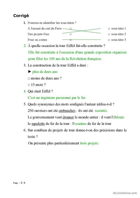 La Tour Eiffel A Cent Ans Compréhens… Français Fle Fiches Pedagogiques