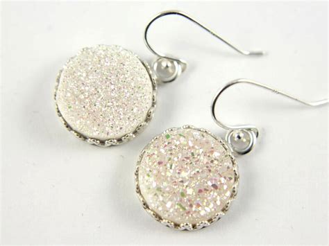 Round Druzy Earrings Sterling Silver Mother S Day Gift Etsy