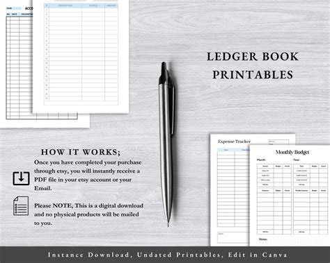 ledger book printable finance organizer printable budget planner