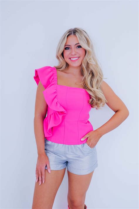 Reva Ruffle One Shoulder Peplum Top Pink Whiskey Darling Boutique