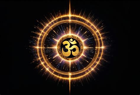 Om Symbol on Black Background with Glowing Lights Stock Illustration ...