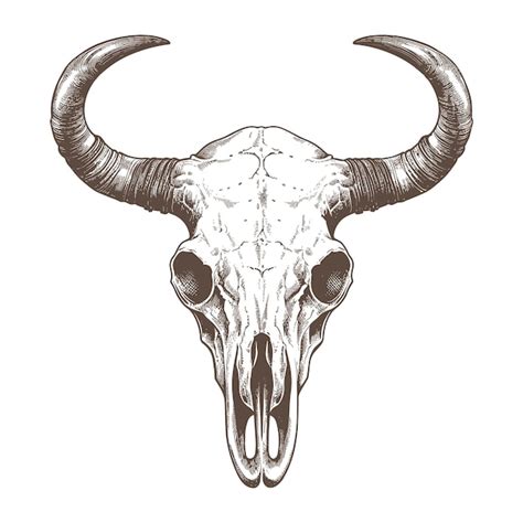 Premium Vector | Bull head skull woodcut style drawing vector