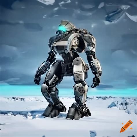 Sleek And Powerful Mech On An Ice Planet With An Athletic Female Lead