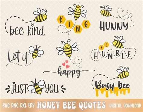 SVG PNG Bee Quotes Bundle, Bee Happy, Bee Kind, Bee King, Busy Bee, Bee ...