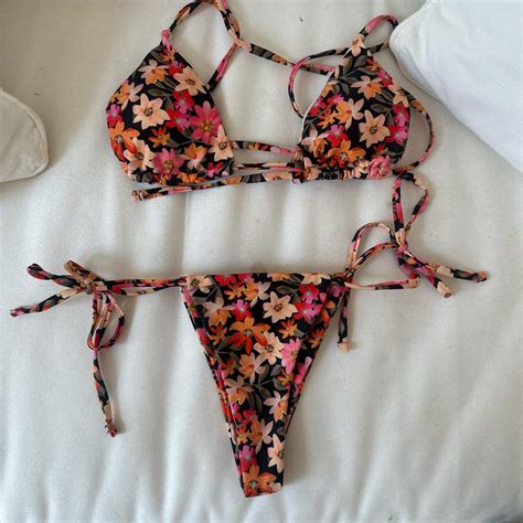 Floral Thong Bikini Size Small Thongbikini Depop