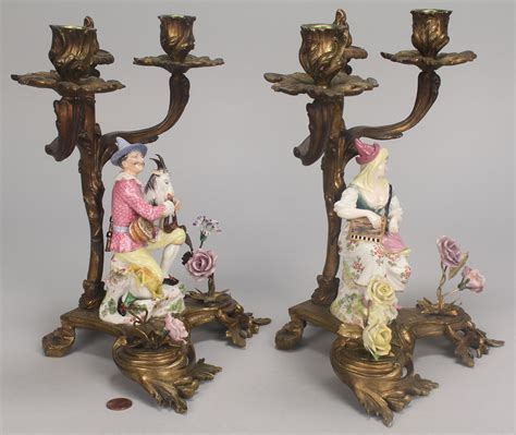 Lot Pair Gilt Bronze Meissen Porcelain Candleabra Case Auctions