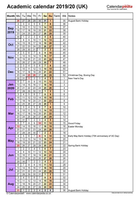 Academic Calendars Uk Free Printable Word Templates