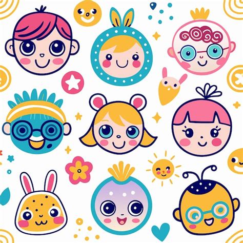 Seamless Pattern With Cute Cartoon Characters Premium Ai Generated Vector