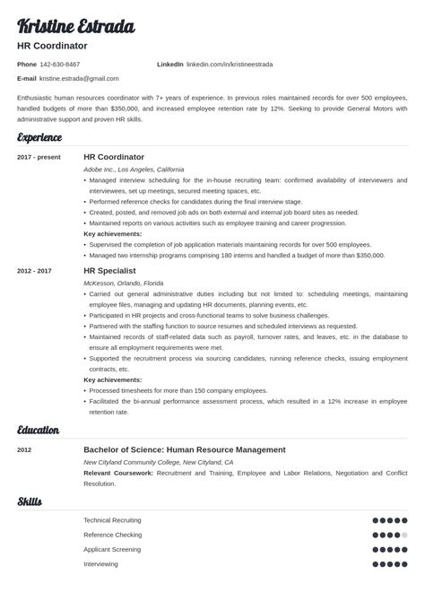 Hr Coordinator Resume Template