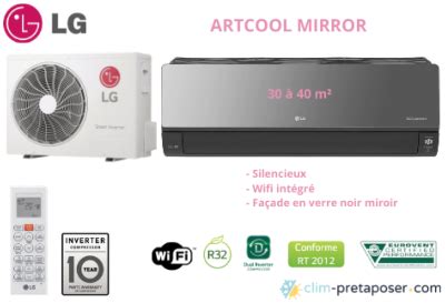 Climatiseur Noir Lg Gamme Artcool Mirror Ac Bk Nsj Ac Bk Ua Pi Ce De