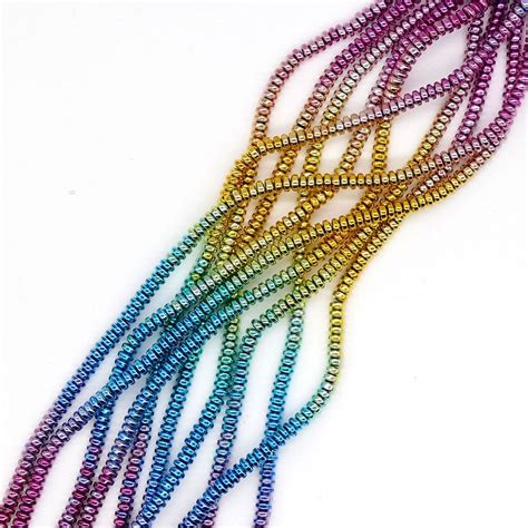 Hematite Rondelles Semi Precious Stones 2x4mm Rainbow 38cm String