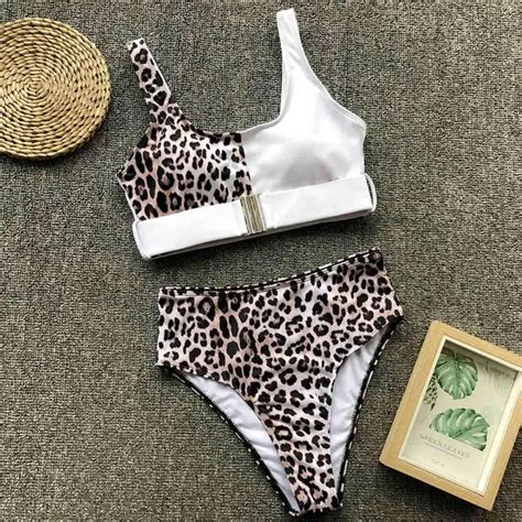 Aliexpress Buy Splice Leopard Swimsuit High Waist Bikini Women Swimwear Two Pieces