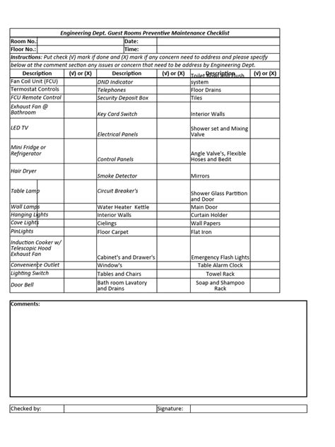 Guest Rooms Inspection Checklist Pdf