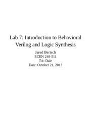 Lab Lab Introduction To Behavioral Verilog And Logic Synthesis