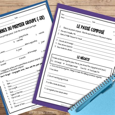 Easy to use passé composé worksheets Mme R s French Resources