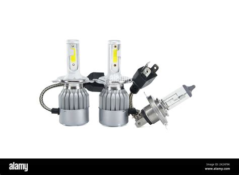 H4 halogen lamp and LED headlight bulbs on white Stock Photo - Alamy